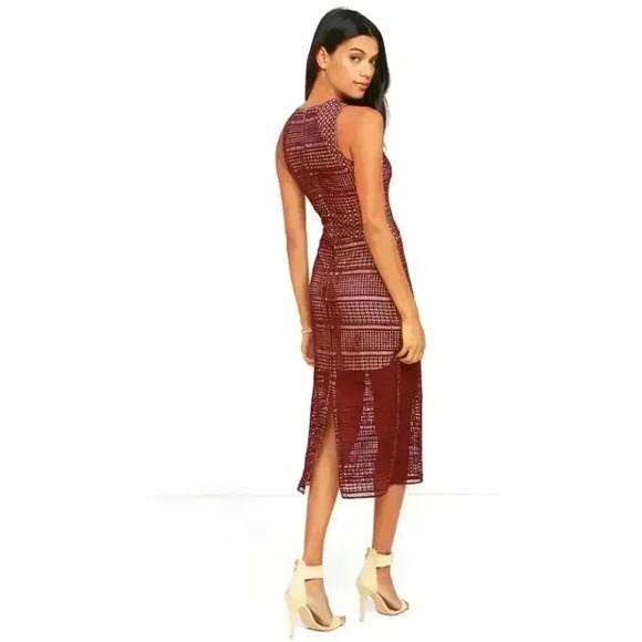 Keepsake‎ Sweet Nothing Burgundy Lace Midi Dress - Picture 2 of 16